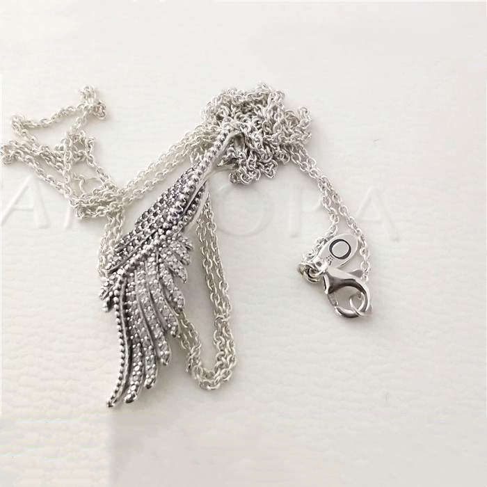 necklace majestic feathers pandora silver pendant/chain
