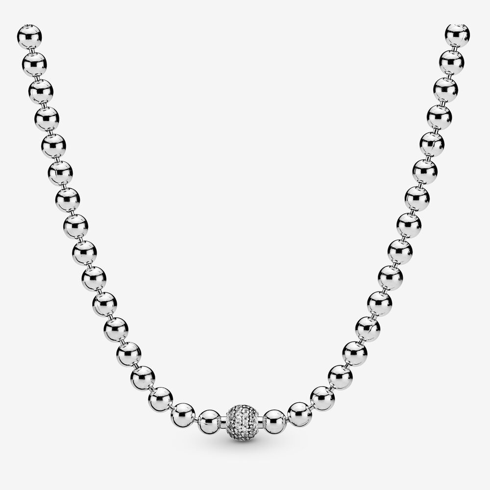 PANDORA 45CM BEADS AND PAVE NECKLACE HALLMARK S925 ALE