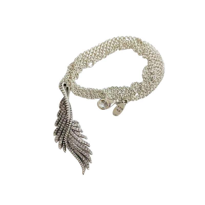necklace majestic feathers pandora silver pendant/chain