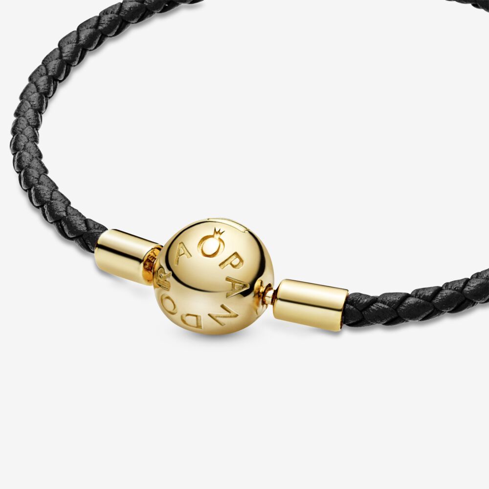pandora moments black leather braided bracelet ale s925