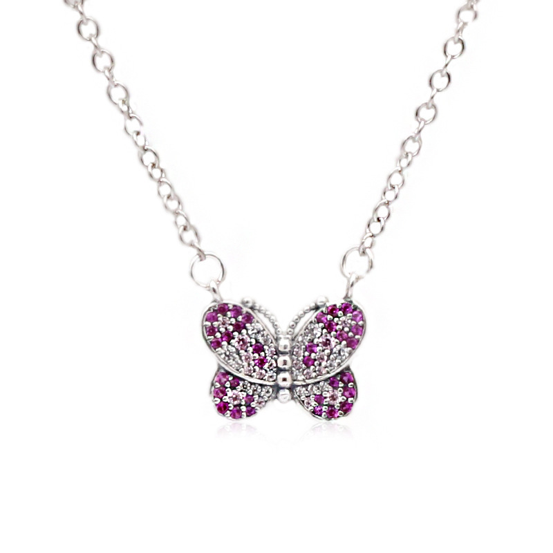 Pandora Dazzling Pink Butterfly Pendant Necklace - 50cm