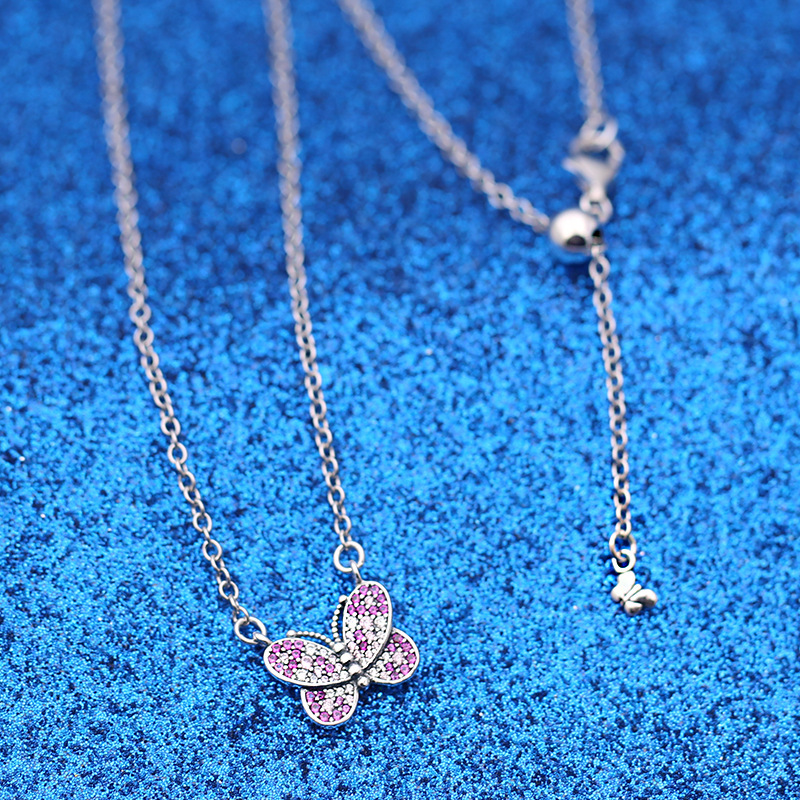 Pandora Dazzling Pink Butterfly Pendant Necklace - 50cm