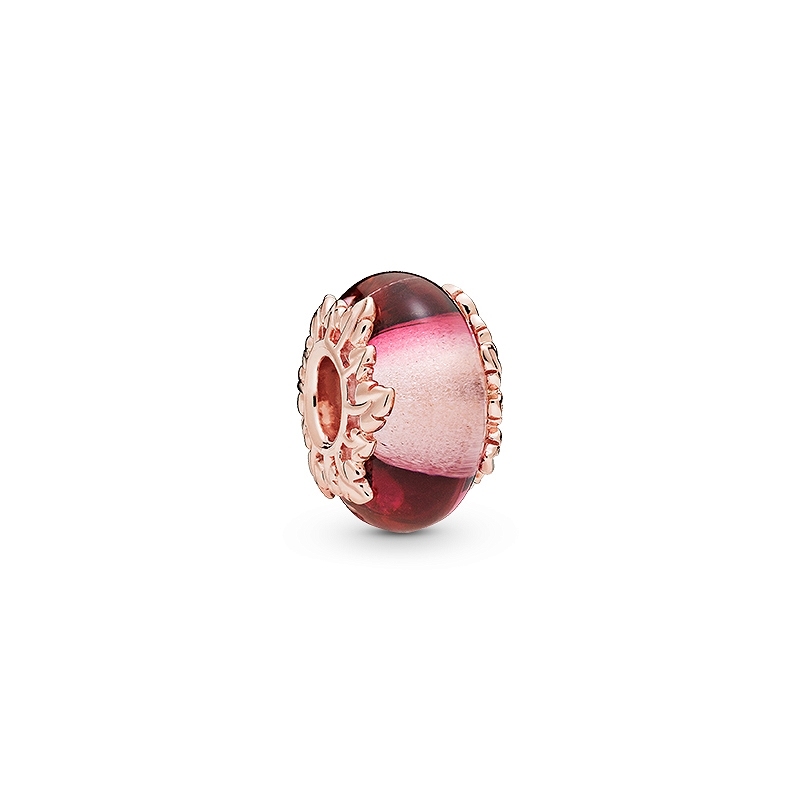 Pandora rose gold pink murano glass & leaves charm