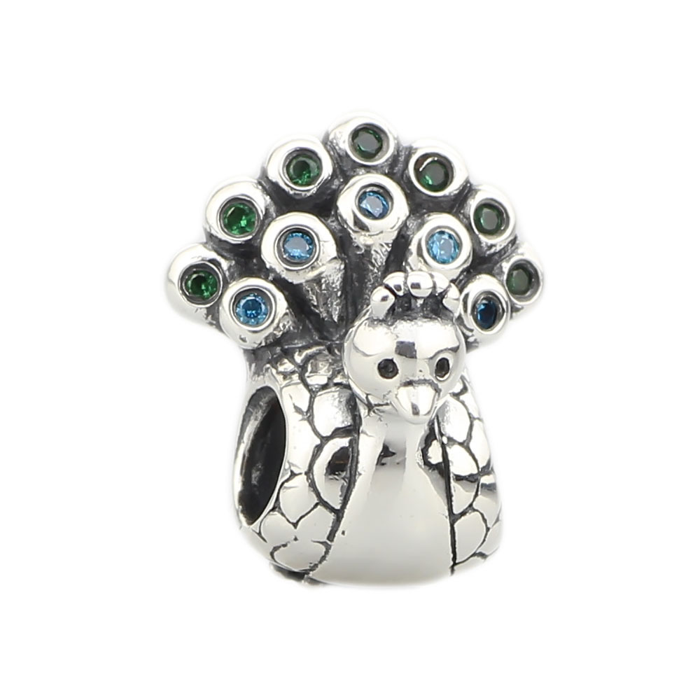 pandora charm peacock teal & green cz sterling silver