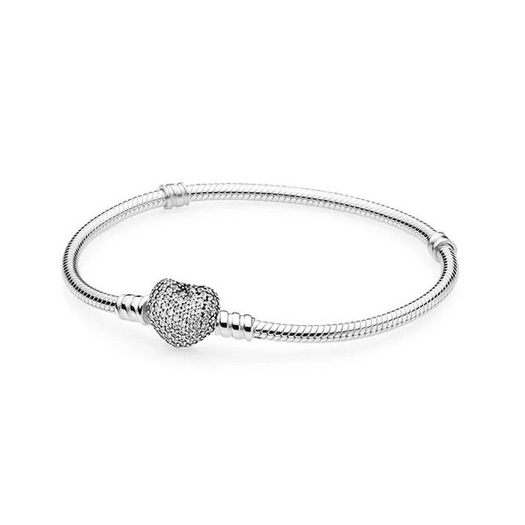 silver pandora sparkling cz pavé heart clasp charm bracelet