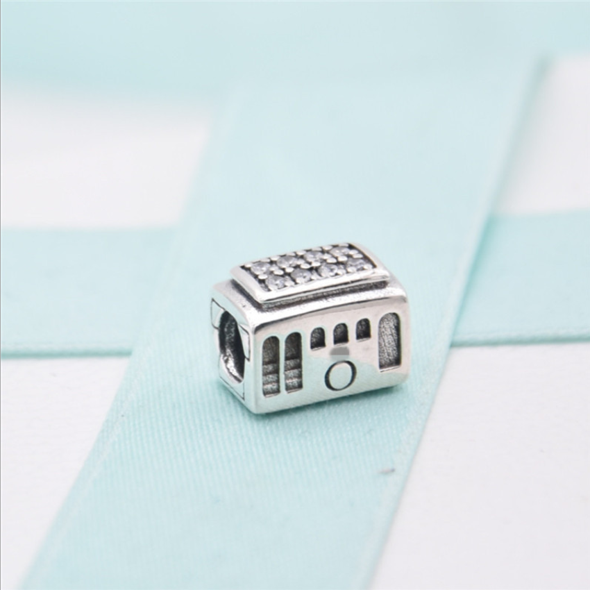 pandora cable car, clear cz sterling silver charm