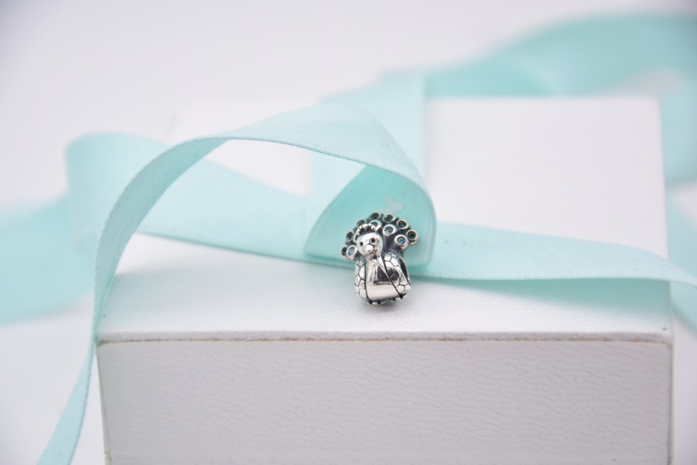 pandora charm peacock teal & green cz sterling silver