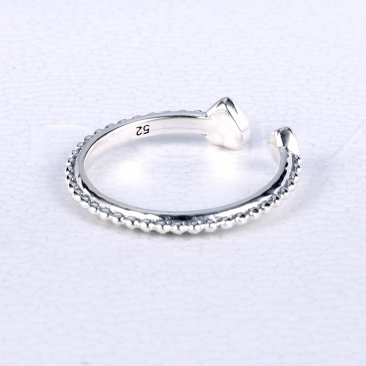 silver pandora beaded two hearts open ring