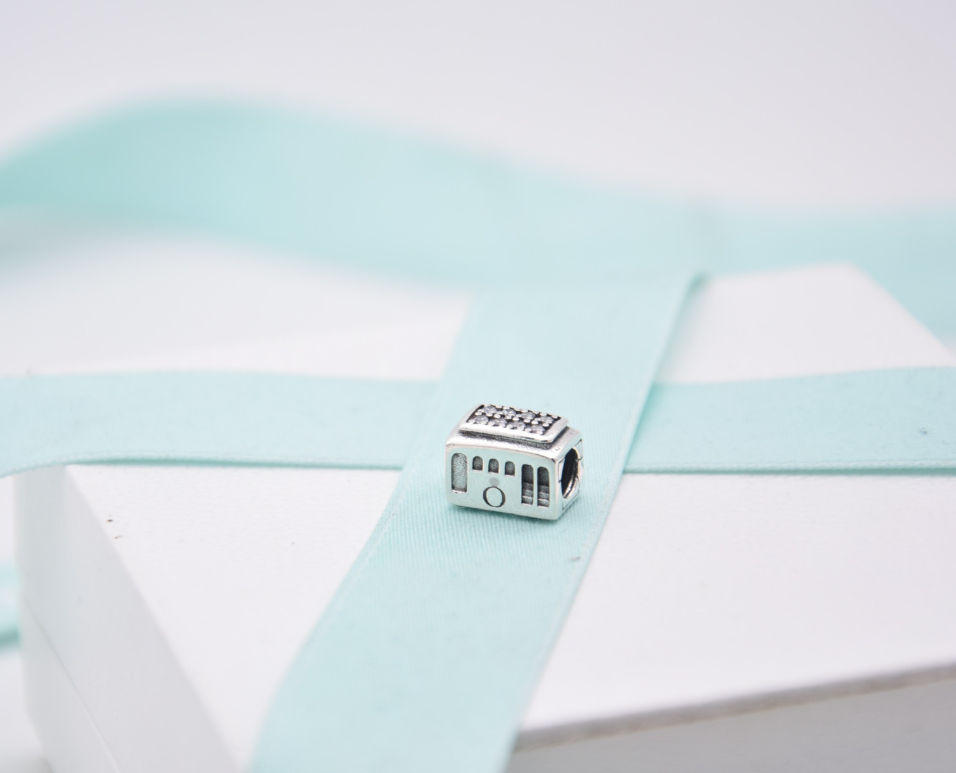 pandora cable car, clear cz sterling silver charm