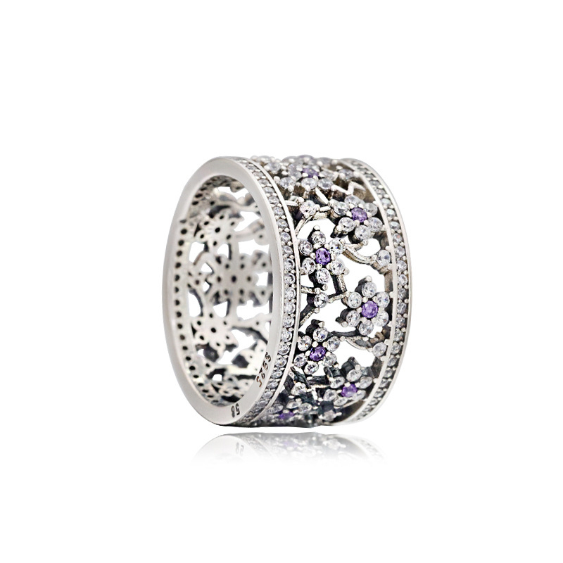 pandora forget me not purple & clear cz ring