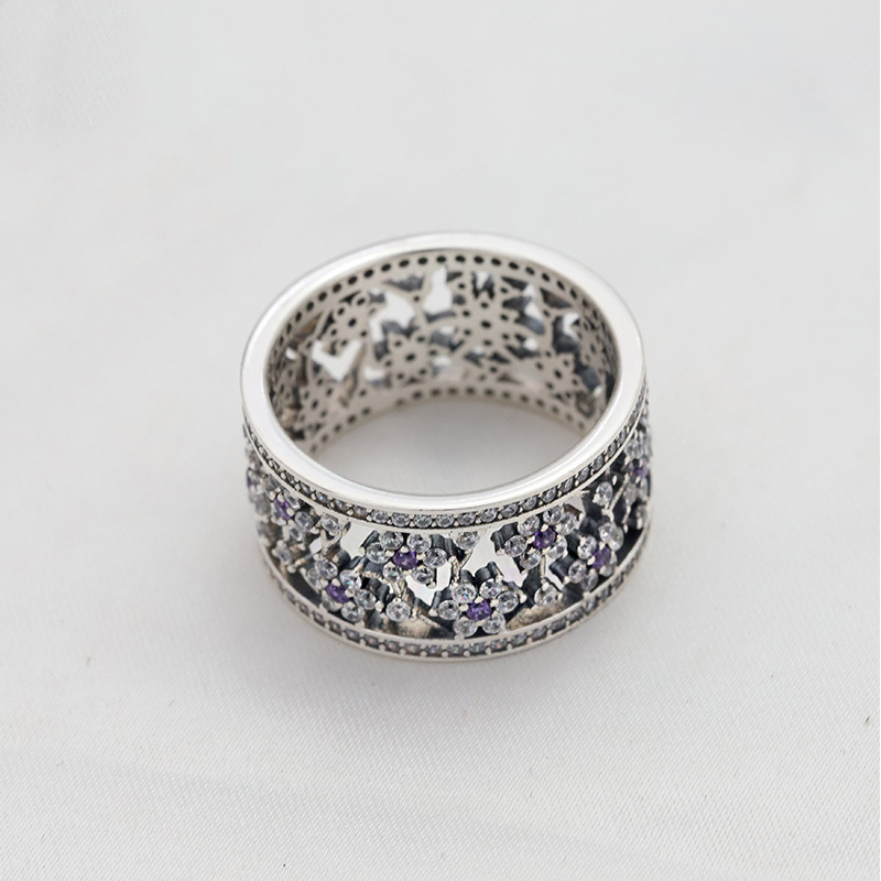 pandora forget me not purple & clear cz ring