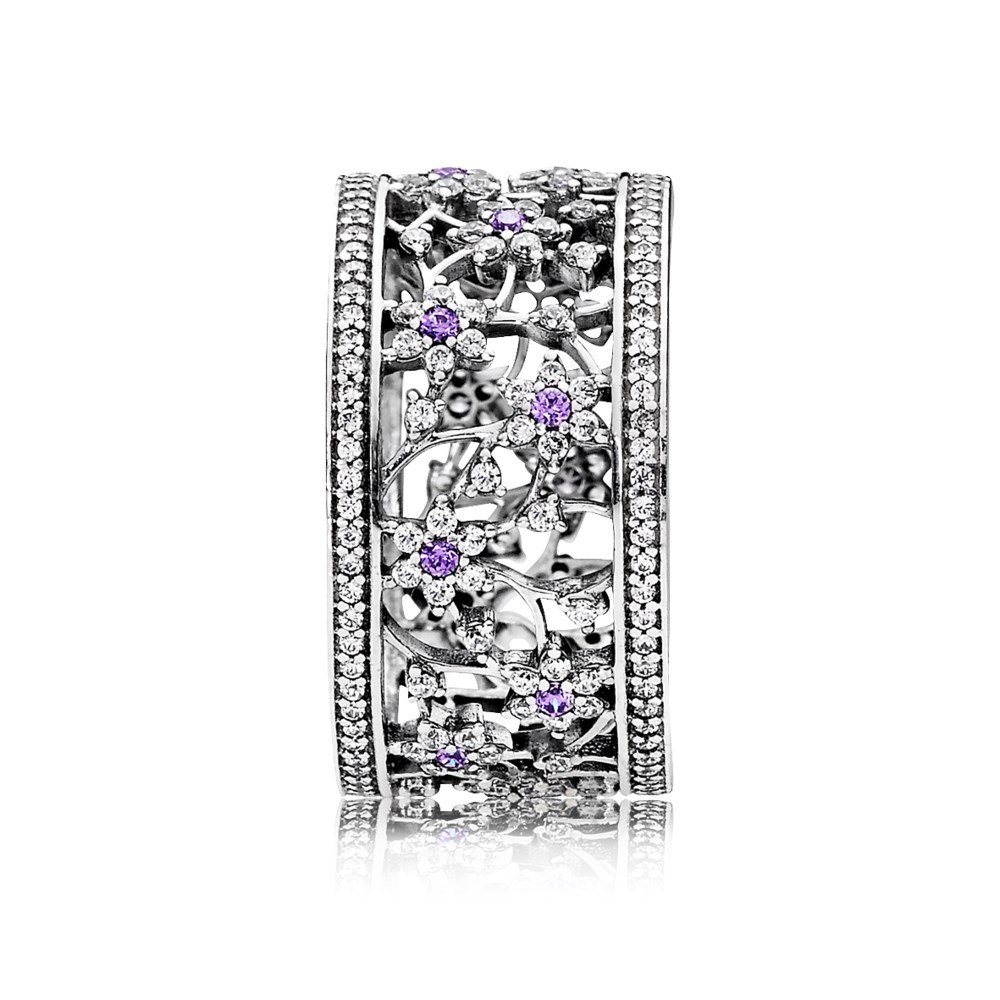 pandora forget me not purple & clear cz ring