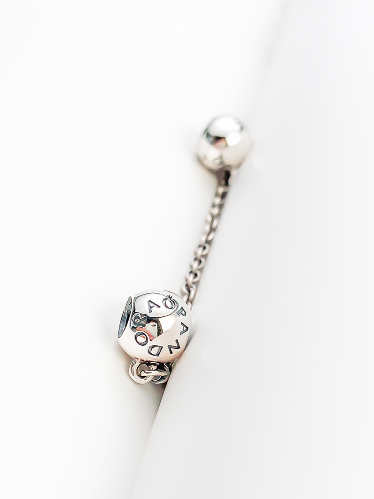 pandora silver logo safety chain charm