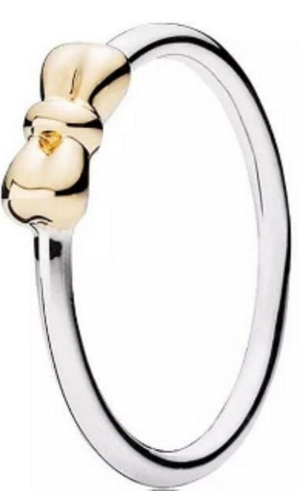 pandora gold bow with silver band ring