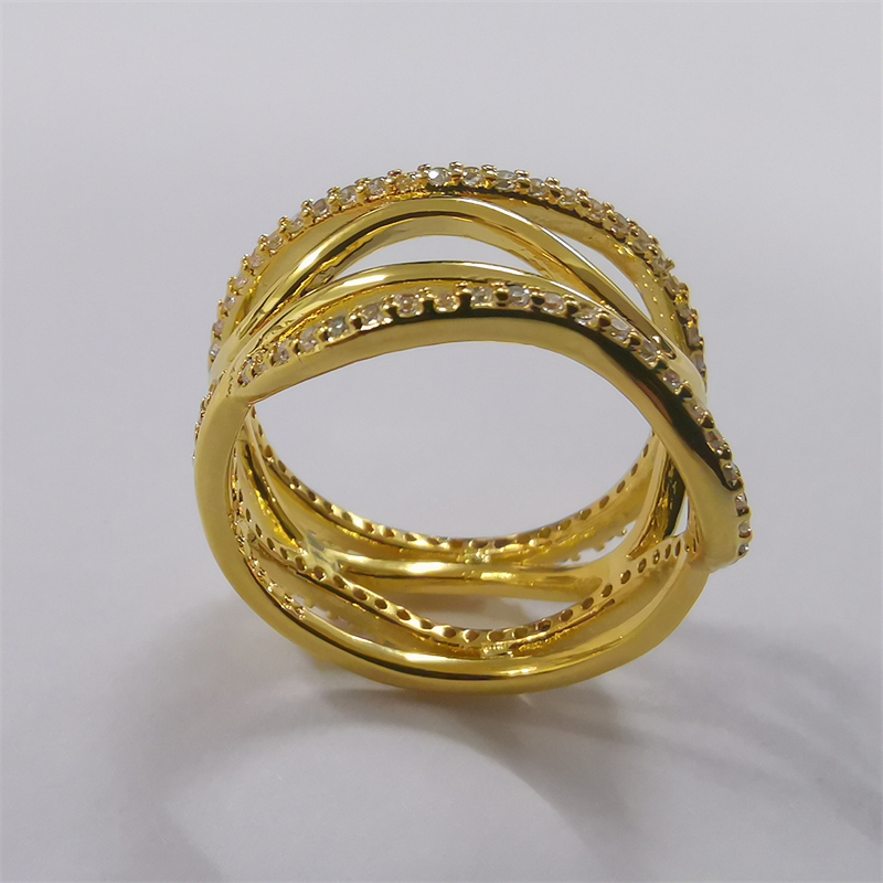 swirling linespandora yellow gold plated shine ring