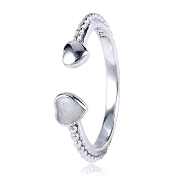 silver pandora beaded two hearts open ring