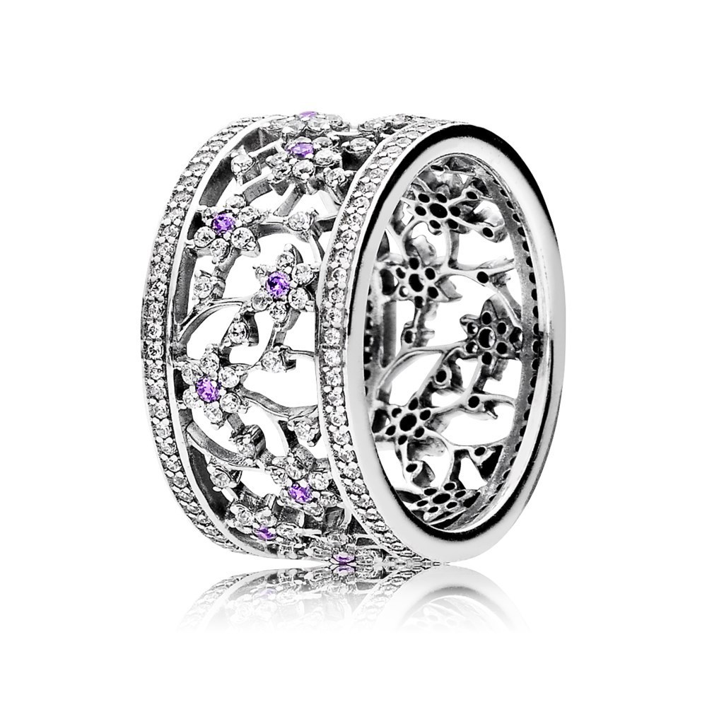 pandora forget me not purple & clear cz ring