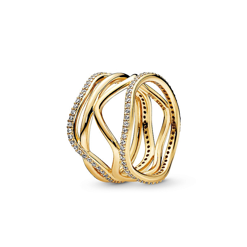 swirling linespandora yellow gold plated shine ring