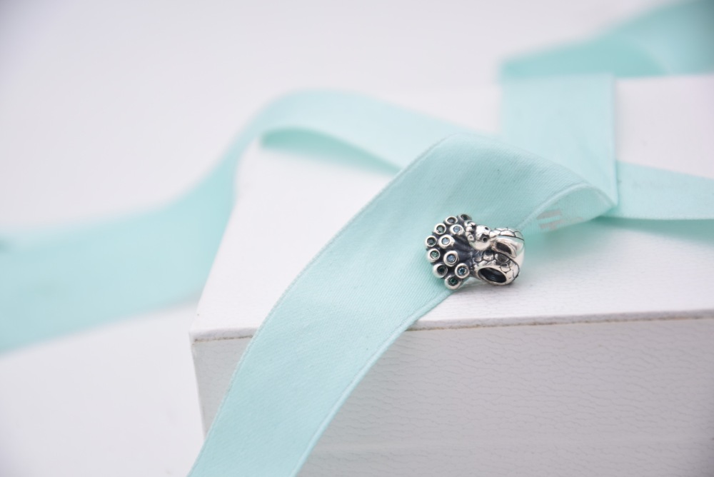 pandora charm peacock teal & green cz sterling silver