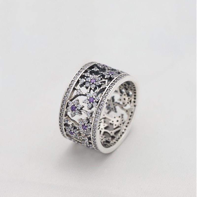 pandora forget me not purple & clear cz ring