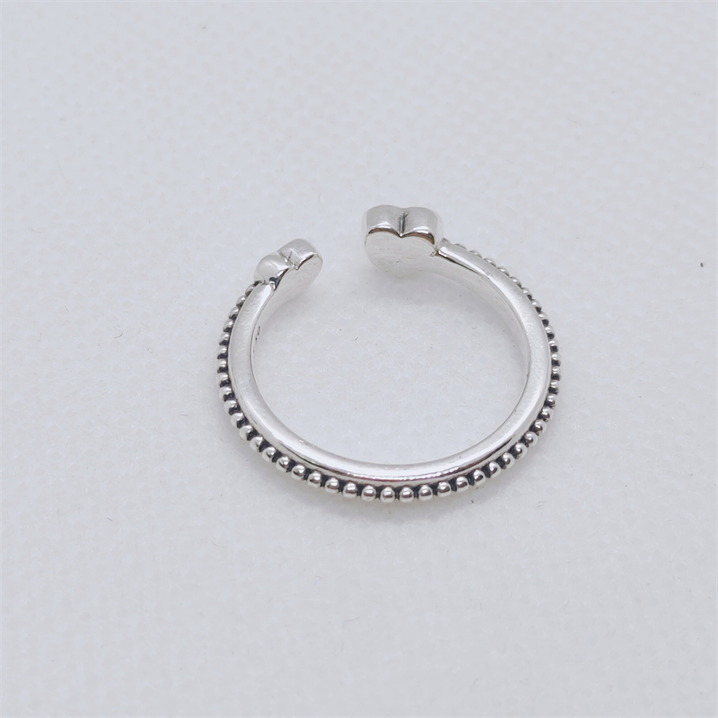silver pandora beaded two hearts open ring