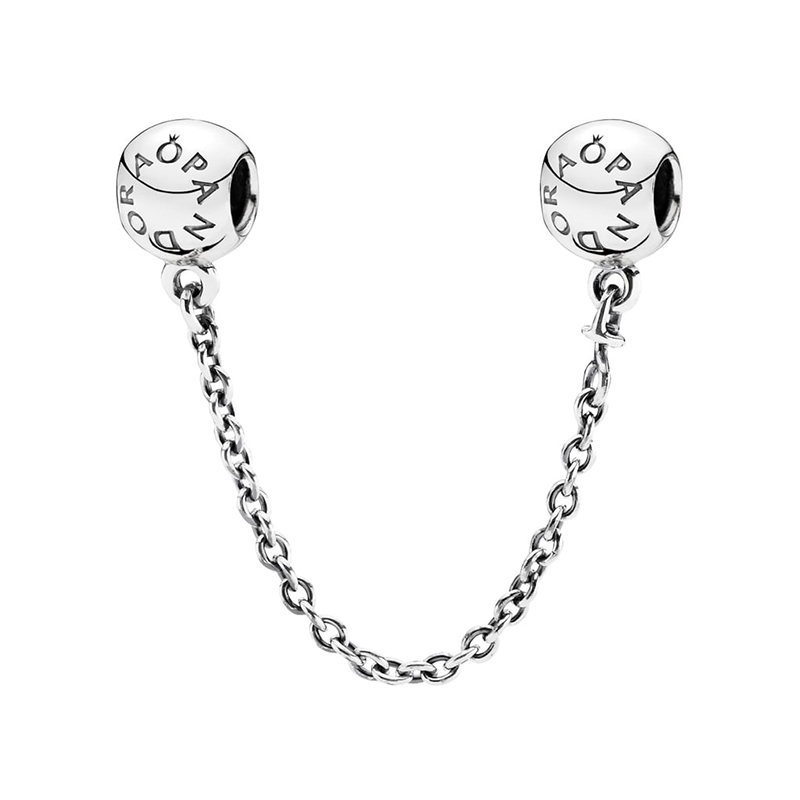 pandora silver logo safety chain charm