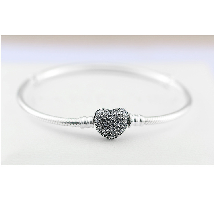 silver pandora sparkling cz pavé heart clasp charm bracelet