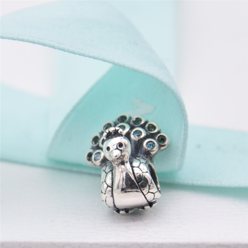 pandora charm peacock teal & green cz sterling silver