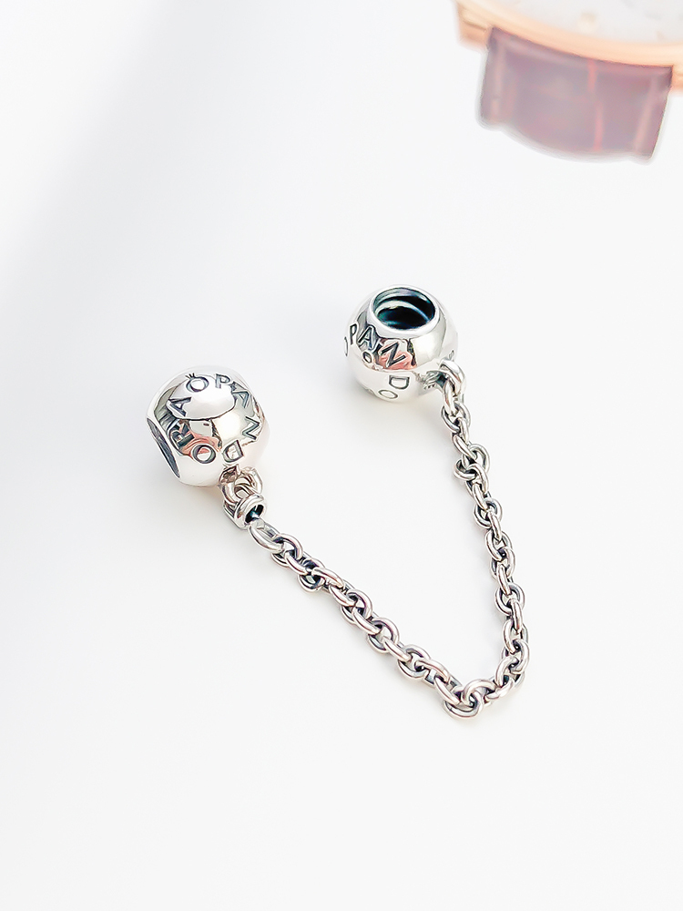 pandora silver logo safety chain charm