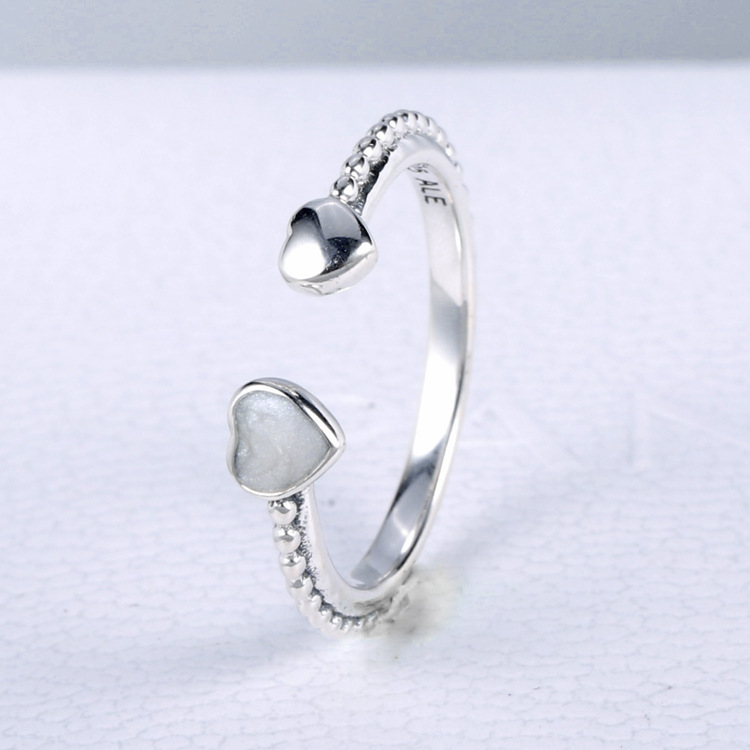 silver pandora beaded two hearts open ring