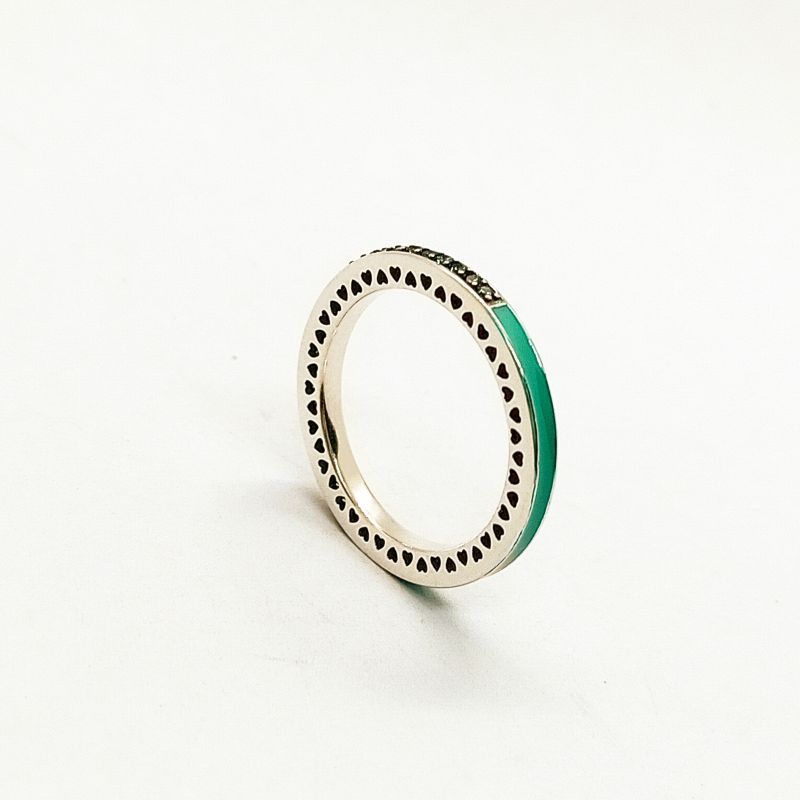radiant hearts of pandora mint green enamel ring
