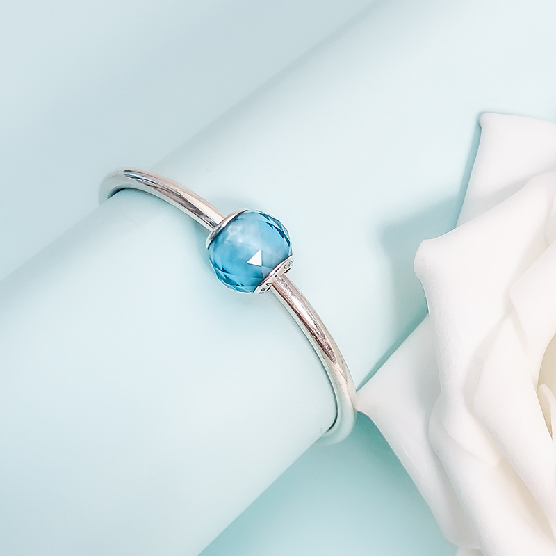 pandora silver geometric facets sky blue glass bead