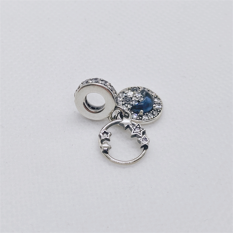 ale s925  silver pandora blue night sky crescent moon stars dangle charm