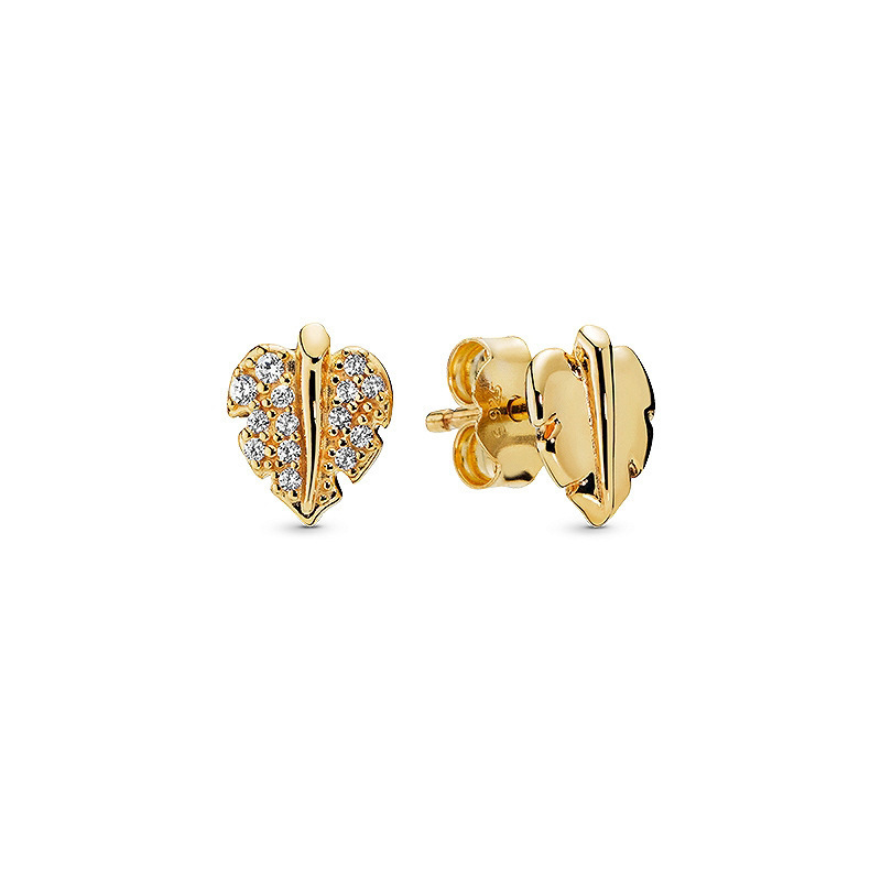 pandora silver shine shining & sparkling cz leaf earrings