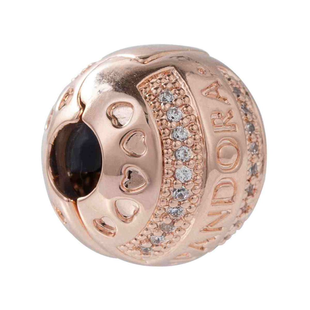pandora silver charm shine logo hearts clip