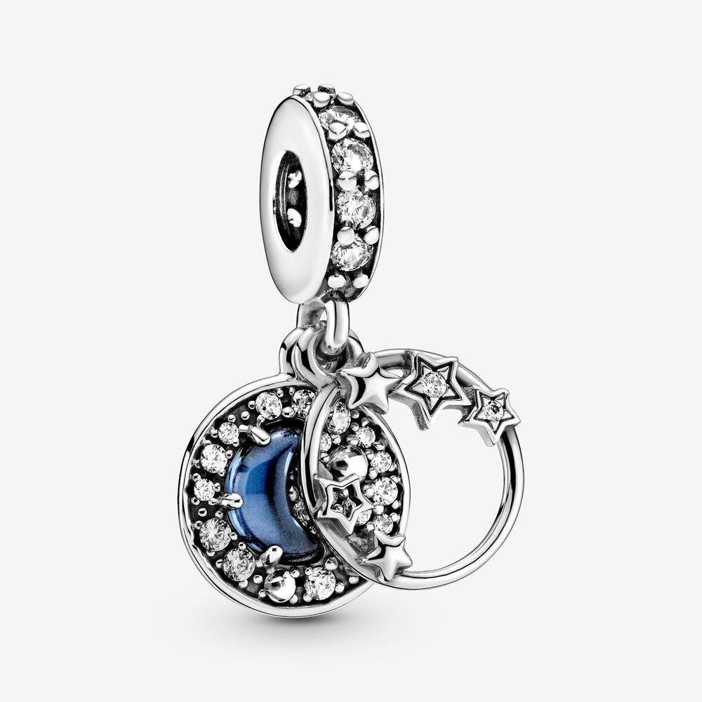 ale s925  silver pandora blue night sky crescent moon stars dangle charm