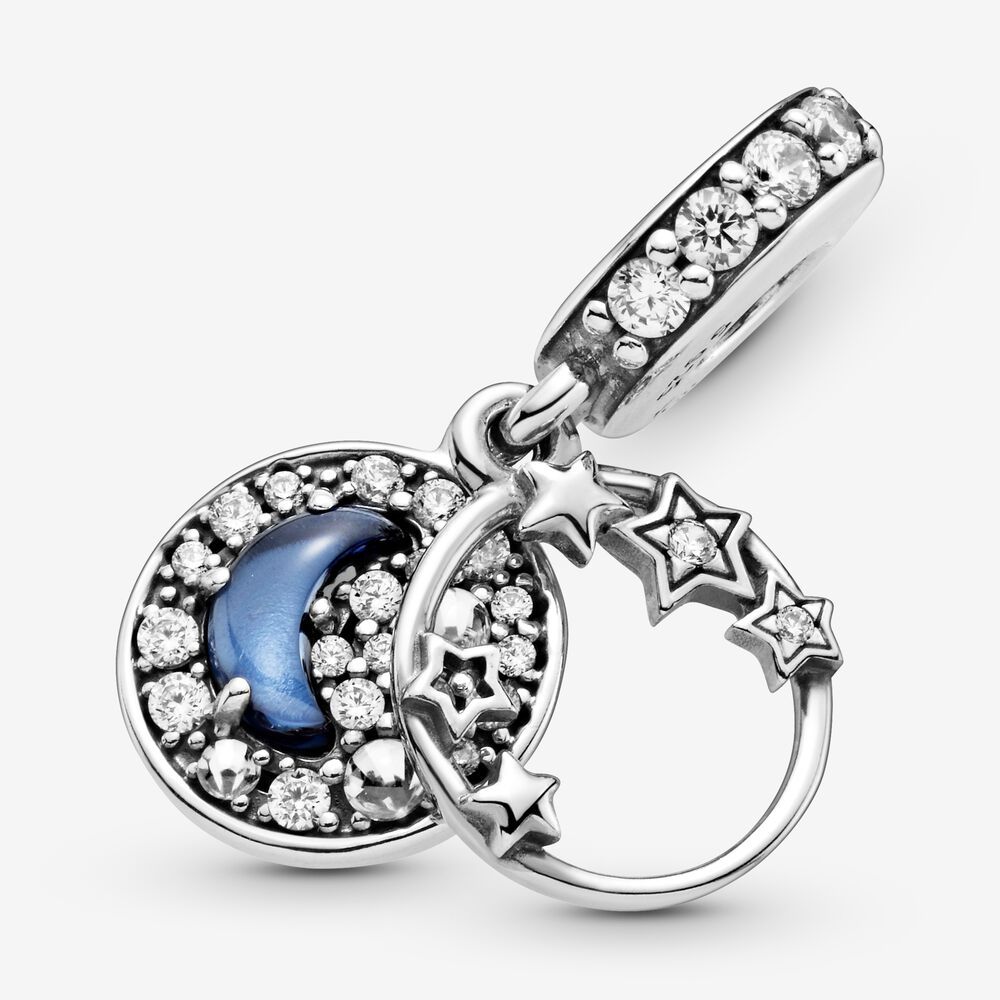 ale s925  silver pandora blue night sky crescent moon stars dangle charm