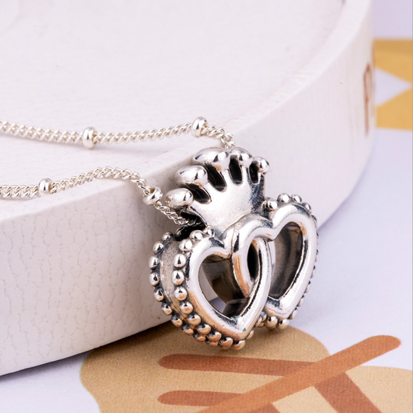 New Pandora Crown & Interwined Hearts Pendant Necklace - 45cm
