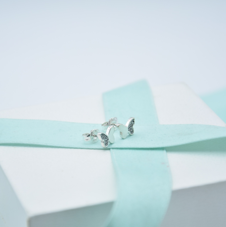 pandora silver zirconia butterfly studs earrings