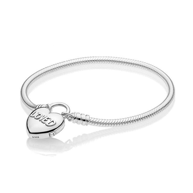 pandora moments loved heart padlock clasp snake chain bracelet