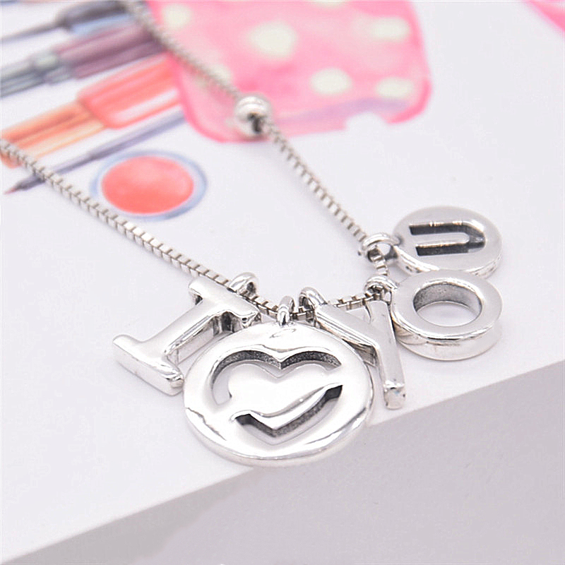 pandora valentine's i love you necklace dangling letters -60 cm