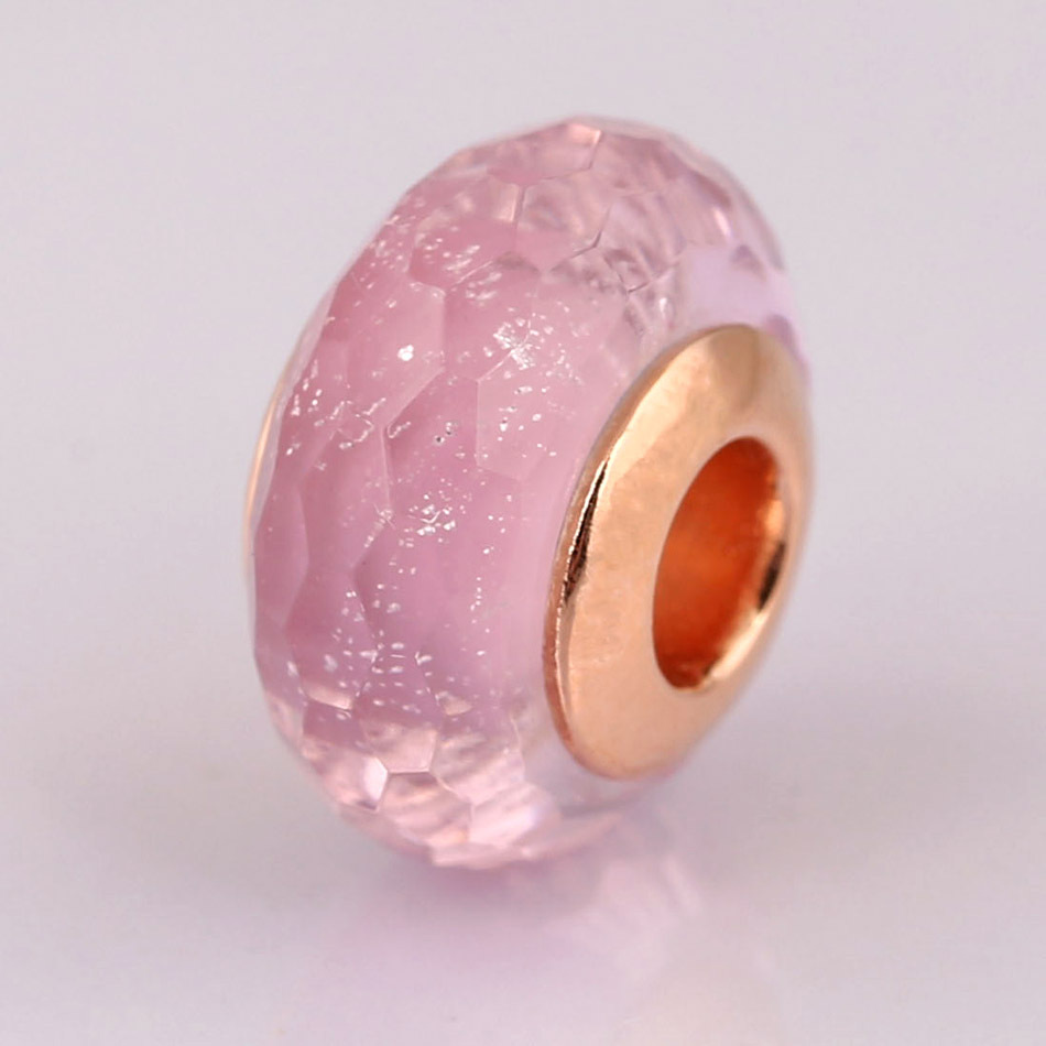 pink shimmerpandora rose gold plated faceted murano glass charm