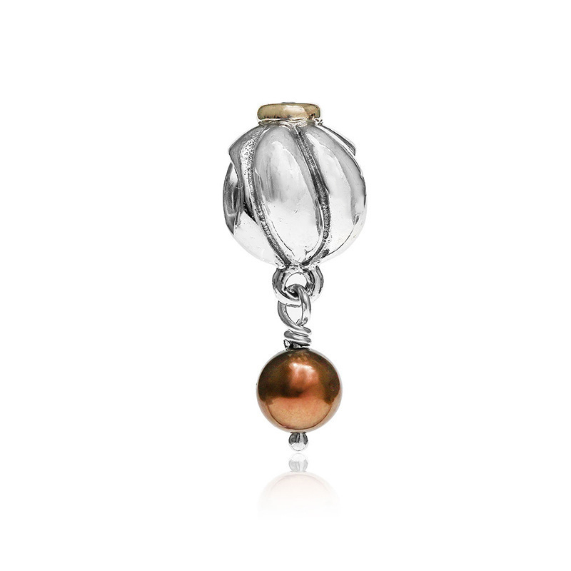 pandora blossom, silver brown pearl charm