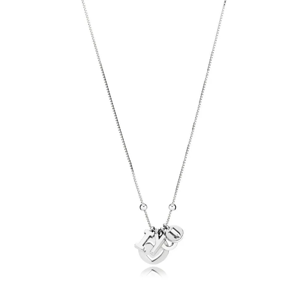 pandora valentine's i love you necklace dangling letters -60 cm