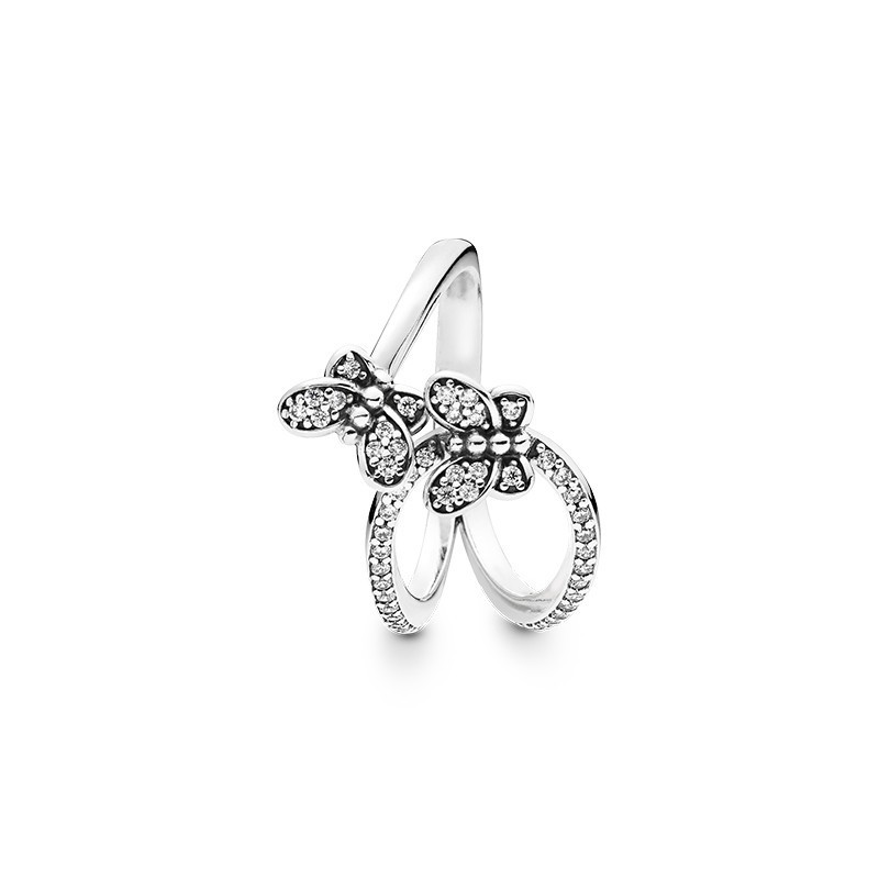 silver pandora sparkling butterfly open ring