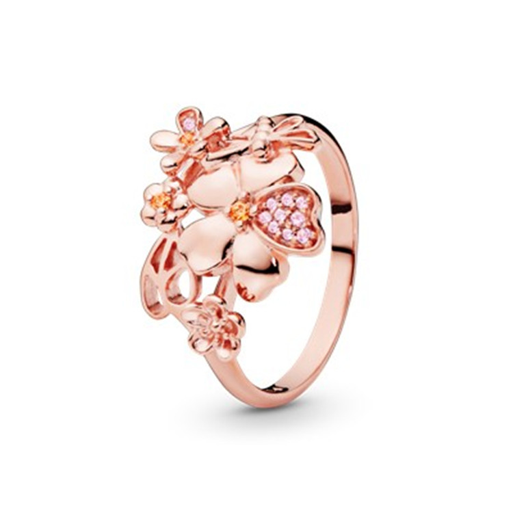 pandora rose gold wildflower meadow pink cz ring size
