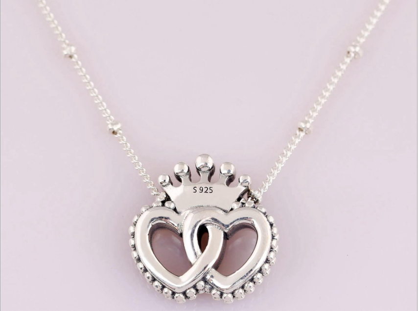 New Pandora Crown & Interwined Hearts Pendant Necklace - 45cm
