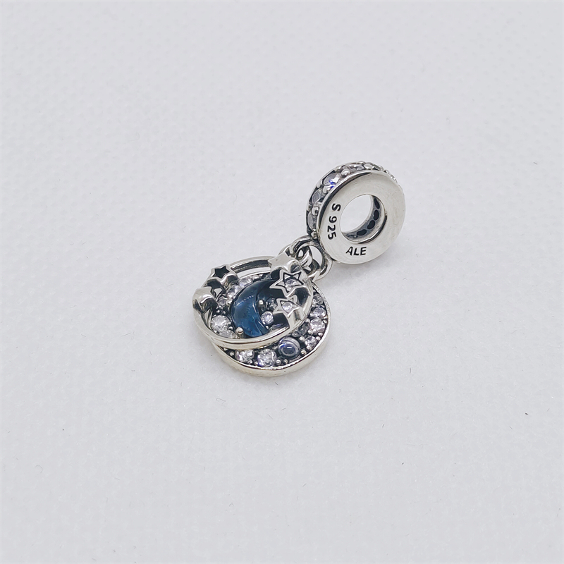 ale s925  silver pandora blue night sky crescent moon stars dangle charm