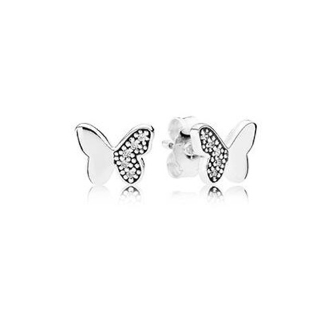 pandora silver zirconia butterfly studs earrings