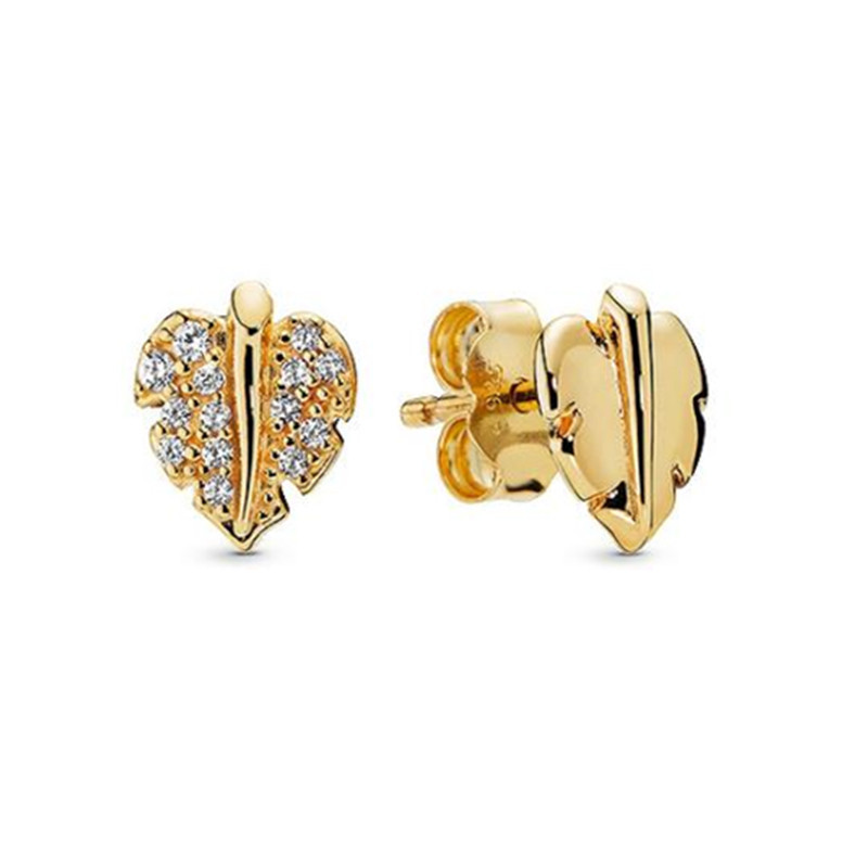 pandora silver shine shining & sparkling cz leaf earrings